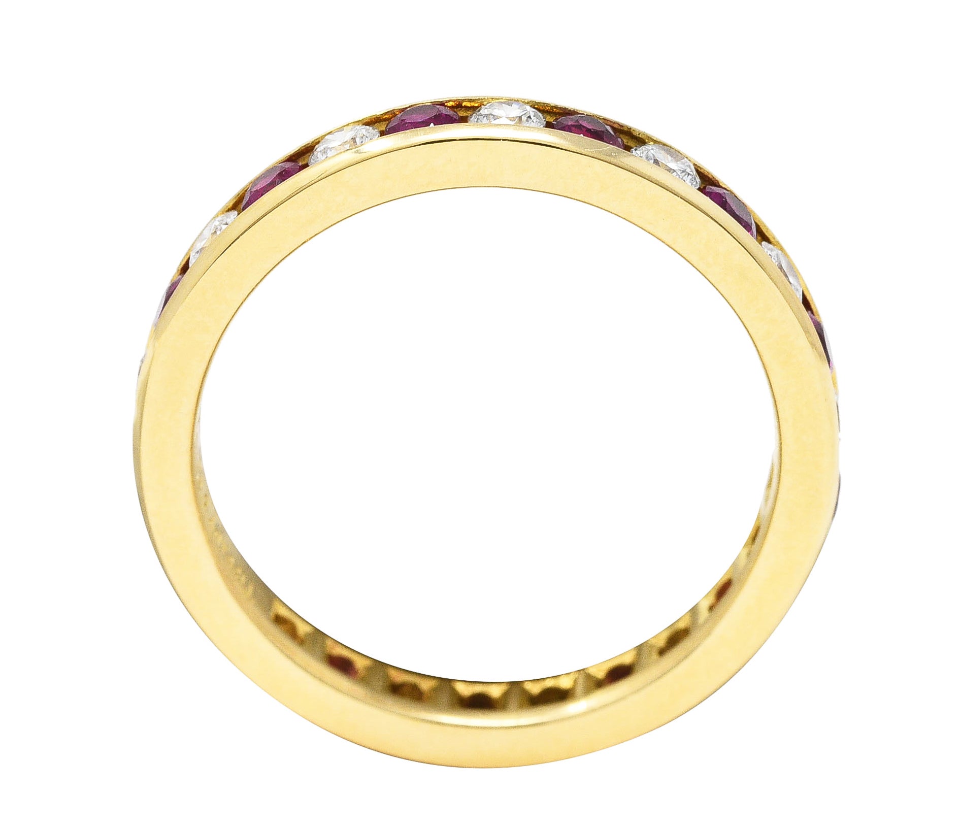 Tiffany & Co. 1990's 1.20 CTW Diamond Ruby 18 Karat Yellow Gold Vintage Eternity Channel Band Ring Wilson's Estate Jewelry