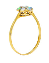 Victorian Opal Diamond 9 Karat Yellow Gold Antique Flower Cluster Ring