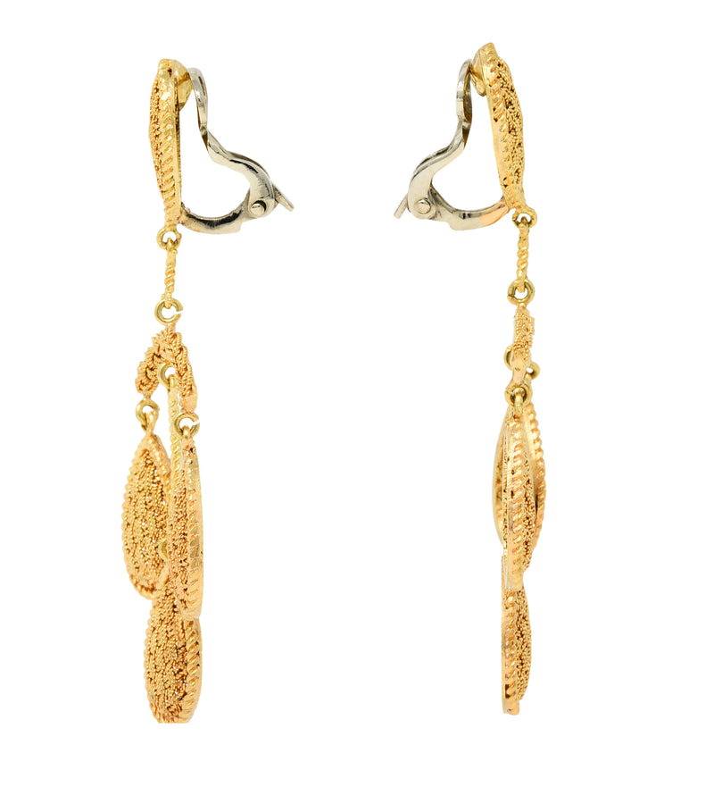 1970's Ruth Satsky 18 Karat Gold Chandelier Drop Ear-Clip EarringsEarrings - Wilson's Estate Jewelry