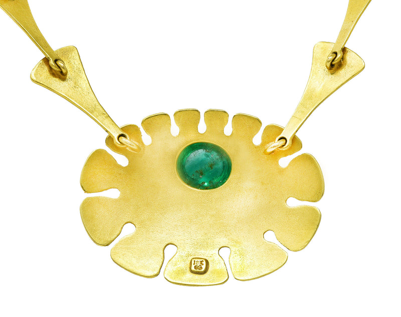 Vintage 1960's Modernist Emerald 18 Karat Yellow Gold Biomorphic Pendant Necklace Wilson's Estate Jewelry