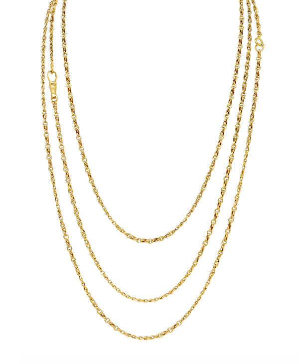 Victorian 18 Karat Yellow Gold Infinity Link 66.5 IN Long Antique Chain Necklace