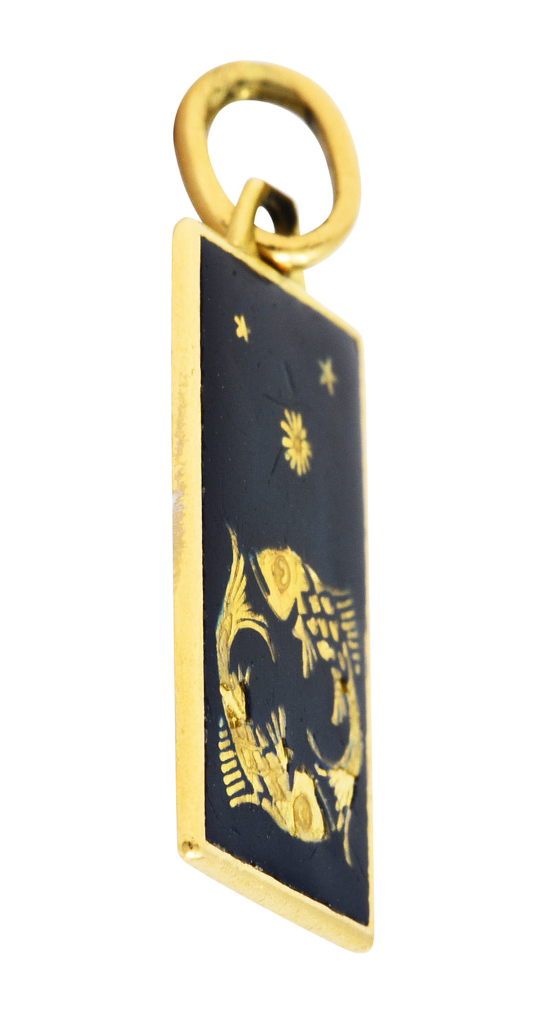 1970's Italian Enamel 18 Karat Gold Pisces Zodiac Charmcharm - Wilson's Estate Jewelry