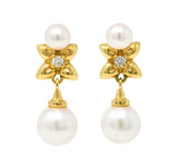 Mikimoto Pearl Diamond 18 Karat Gold Floral Drop EarringsEarrings - Wilson's Estate Jewelry