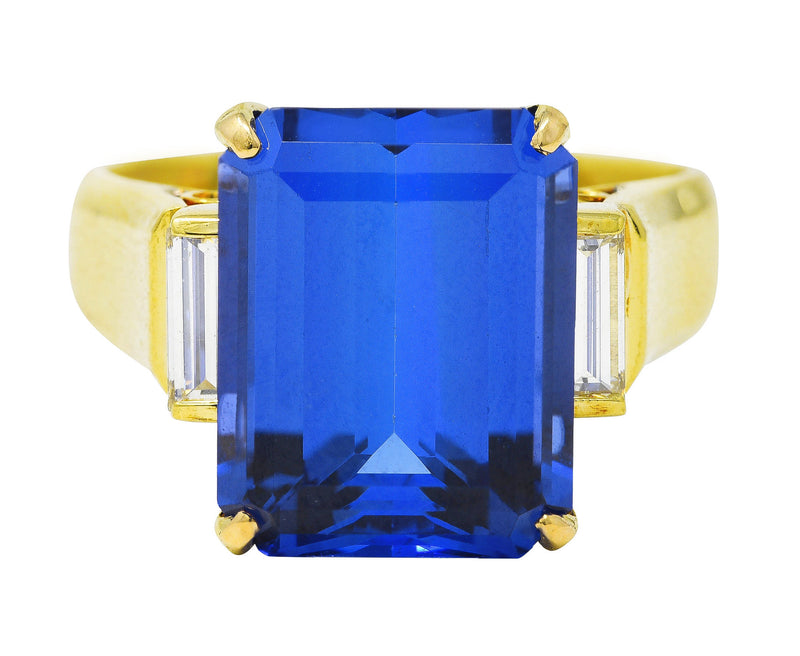 Vintage 9.10 CTW Tanzanite Diamond 18 Karat Yellow Gold Gemstone Ring Wilson's Estate Jewelry
