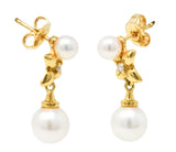 Mikimoto Pearl Diamond 18 Karat Gold Floral Drop EarringsEarrings - Wilson's Estate Jewelry