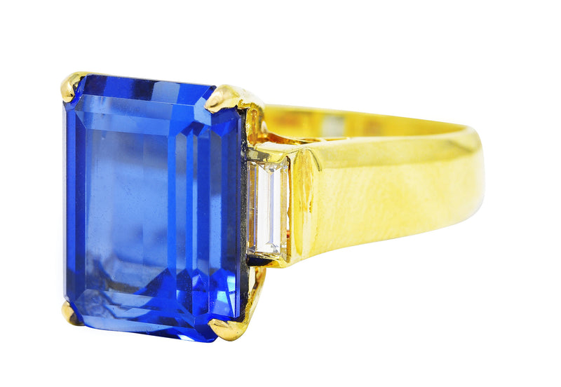 Vintage 9.10 CTW Tanzanite Diamond 18 Karat Yellow Gold Gemstone Ring Wilson's Estate Jewelry
