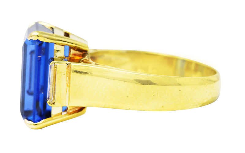 Vintage 9.10 CTW Tanzanite Diamond 18 Karat Yellow Gold Gemstone Ring Wilson's Estate Jewelry