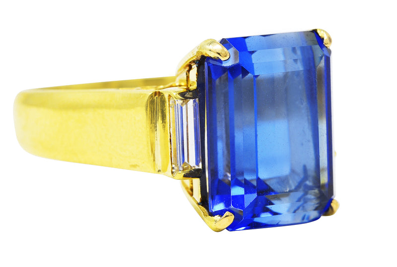 Vintage 9.10 CTW Tanzanite Diamond 18 Karat Yellow Gold Gemstone Ring Wilson's Estate Jewelry