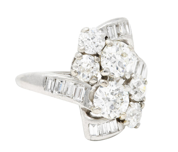 1950's Mid-Century 3.00 CTW Diamond Platinum Ribbon Vintage Bypass Dinner Ring Wilson's Estate Jewelry