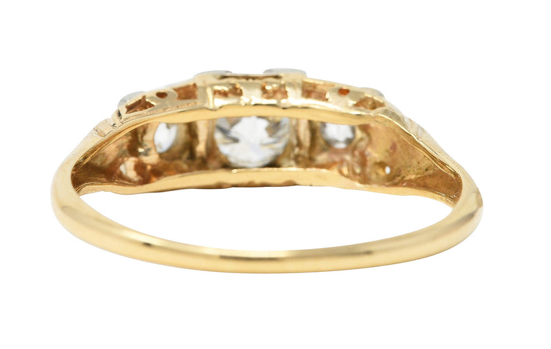 1920's Art Deco 0.60 CTW Diamond 14 Karat Two-Tone Three Stone Ring Wilson's Estate Jewelry