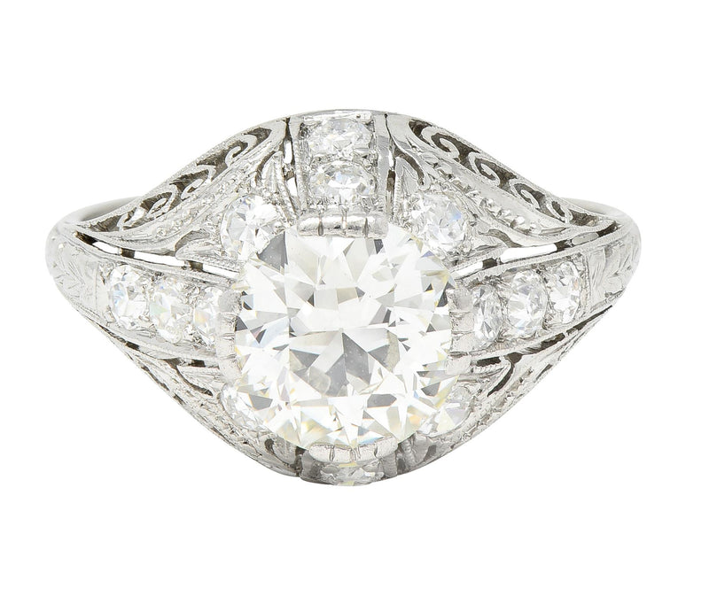 Edwardian 1.77 CTW Old European Cut Diamond Platinum Bombay Engagement Ring