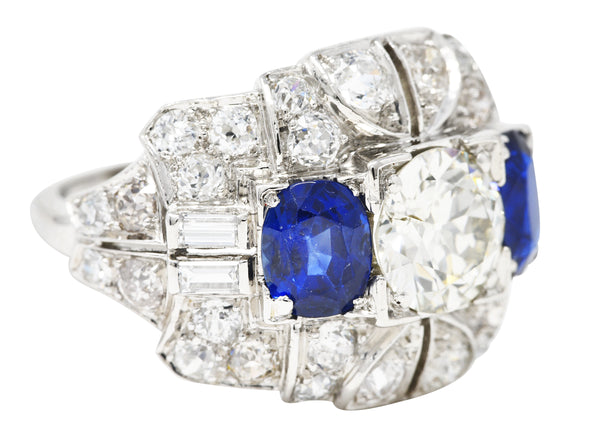 Art Deco 5.61 CTW Diamond Sapphire Platinum Bombè Band Ring Wilson's Estate Jewelry