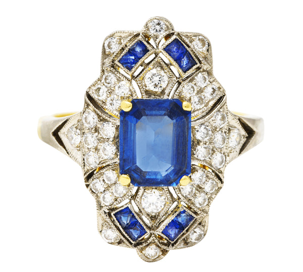 Vintage 2.75 CTW Sapphire Diamond 18 Karat Two-Tone Gold Dinner Ring Wilson's Estate Jewelry