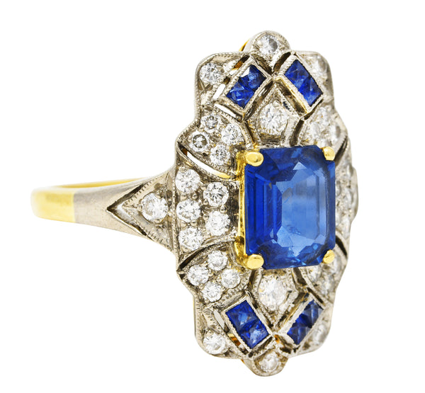 Vintage 2.75 CTW Sapphire Diamond 18 Karat Two-Tone Gold Dinner Ring Wilson's Estate Jewelry
