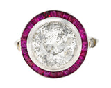 Vintage 4.40 CTW Old European Diamond Ruby Platinum Circular Halo Ring Wilson's Estate Jewelry