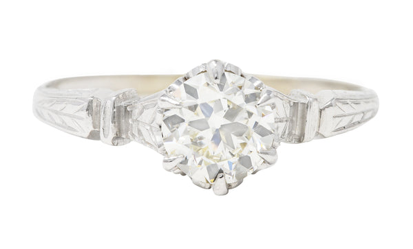 1930's Art Deco 0.56 CTW Old European Diamond 14 Karat White Gold Engagement Ring Wilson's Estate Jewelry