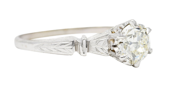 1930's Art Deco 0.56 CTW Old European Diamond 14 Karat White Gold Engagement Ring Wilson's Estate Jewelry