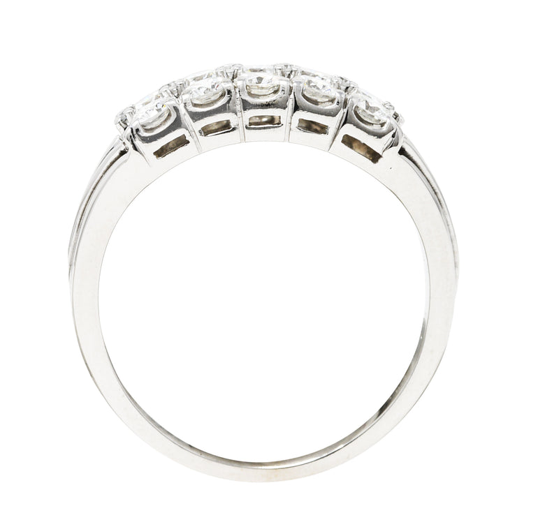 Jabel 1.00 CTW Diamond 18 Karat White Gold Double Row Vintage Band Ring Wilson's Estate Jewelry