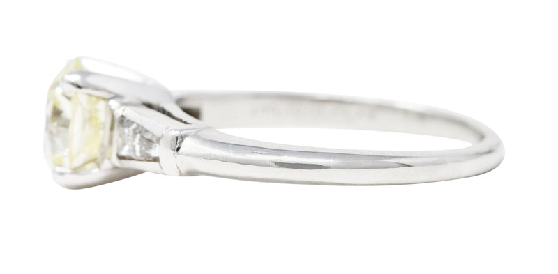 1950's Mid-Century 1.34 CTW Diamond Platinum Vintage Three Stone Engagement Ring Wilson's Estate Jewelry