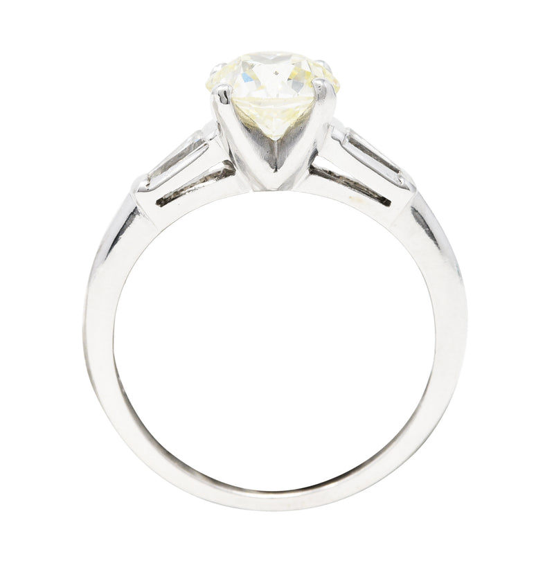 1950's Mid-Century 1.34 CTW Diamond Platinum Vintage Three Stone Engagement Ring Wilson's Estate Jewelry