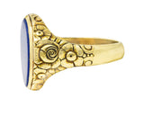 Art Nouveau Lapis Lazuli 14 Karat Yellow Gold Floral Unisex Signet Ring Wilson's Estate Jewelry