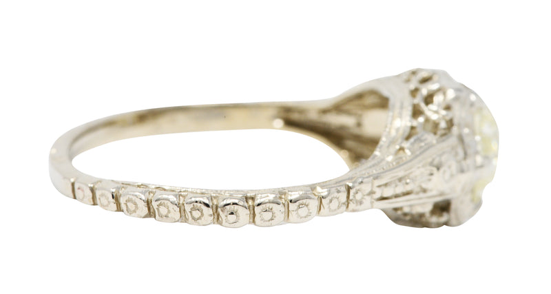 Art Deco 0.82 CTW Diamond 14 Karat White Gold Blossom Engagement RingRing - Wilson's Estate Jewelry
