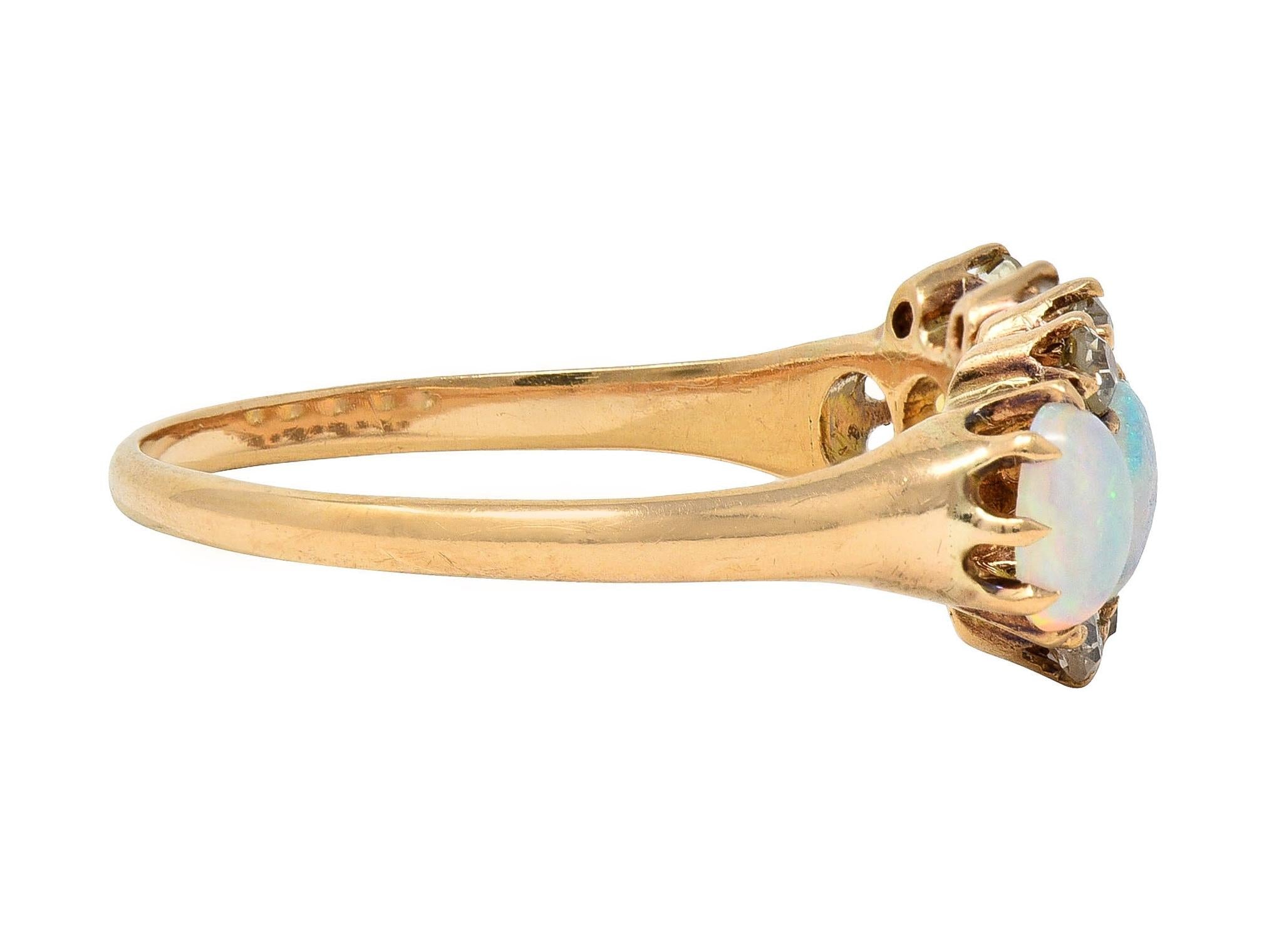 Victorian Opal Cabochon Diamond 14 Karat Yellow Gold Five Stone Antique Ring