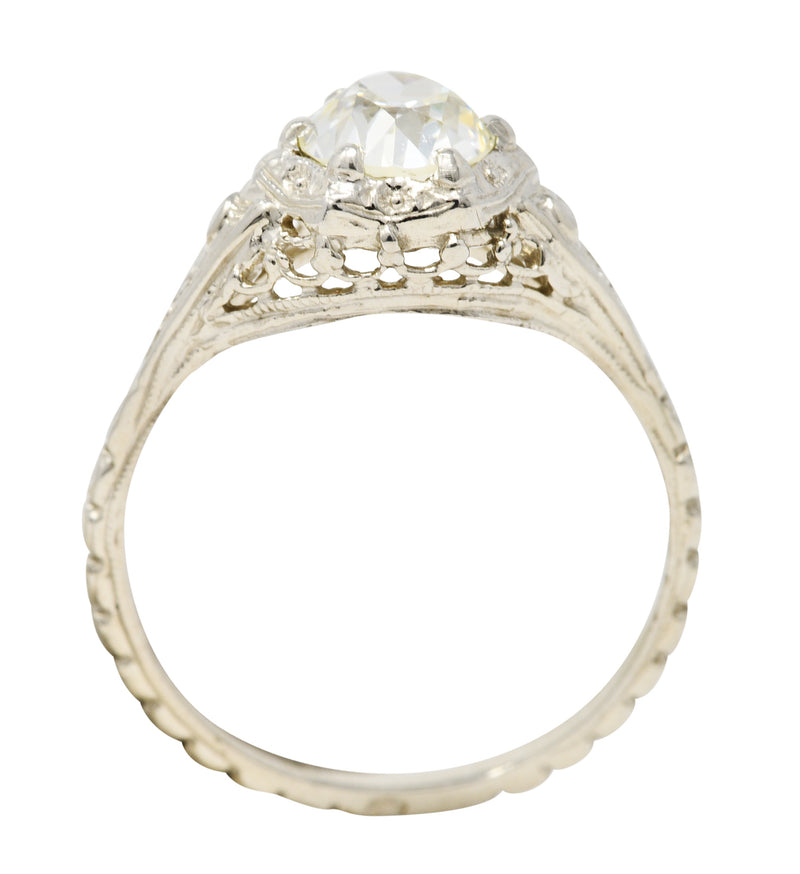 Art Deco 0.82 CTW Diamond 14 Karat White Gold Blossom Engagement RingRing - Wilson's Estate Jewelry