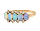 Victorian Opal Cabochon Diamond 14 Karat Yellow Gold Five Stone Antique Ring
