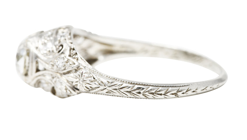 Art Deco 0.53 CTW Old Mine Diamond Platinum Orange Blossom Engagement Ring Wilson's Estate Jewelry
