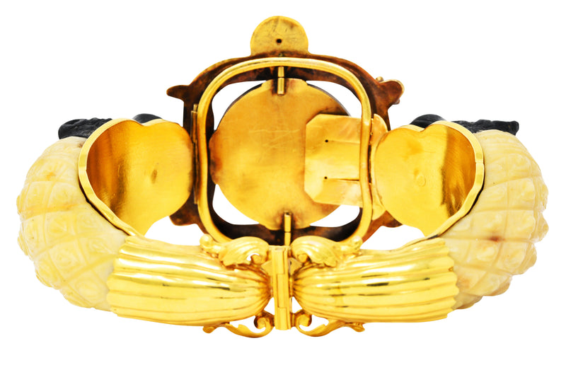 1860's Victorian Carved Hardstone Lava 18 Karat Yellow Gold Lion Snake BraceletBracelet - Wilson's Estate Jewelry