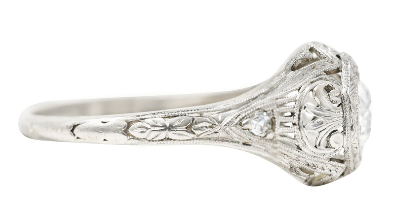 Edwardian 0.40 CTW Old European Cut Diamond Platinum Garland Foliate Antique Engagement Ring Wilson's Estate Jewelry