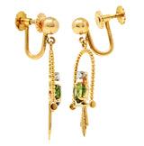 Vintage Diamond Tourmaline 14 Karat Yellow Gold Caged Bird Screwback EarringsEarrings - Wilson's Estate Jewelry