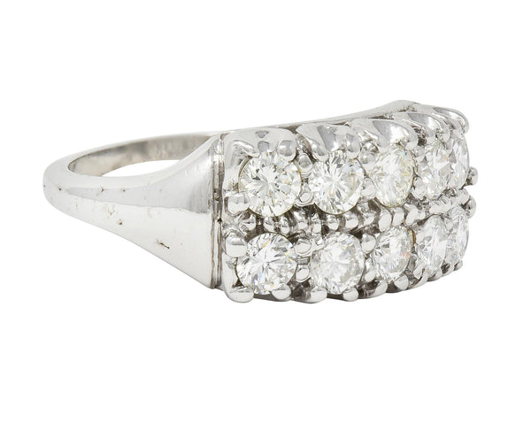 Retro 1.50 CTW Diamond 14 Karat White Gold Fishtail Vintage Band Ring
