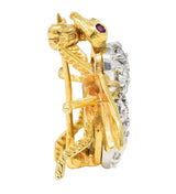 1960's 1.00 CTW Diamond Ruby 14 Karat Two-Tone Gold Bug Vintage Brooch Wilson's Estate Jewelry