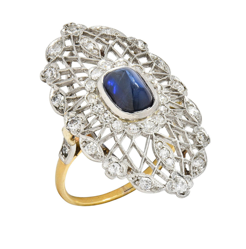 Belle Epoque No Heat Ceylon Sapphire Diamond Platinum 18 Karat Gold Antique Ring