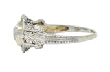 Art Deco 1.19 CTW Diamond 18 Karat White Gold Floral Engagement Ring GIA
