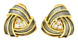DeVroomen Diamond 18 Karat Yellow Gold Basse-Taille Enamel Soft Geometry Triangular Vintage Ear-Clip Earrings Wilson's Estate Jewelry