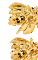 Tiffany & Co. 0.78 CTW Diamond Sapphire Ruby 18 Karat Yellow Gold Bee Vintage Earrings Wilson's Estate Jewelry