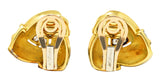 DeVroomen Diamond 18 Karat Yellow Gold Basse-Taille Enamel Soft Geometry Triangular Vintage Ear-Clip Earrings Wilson's Estate Jewelry