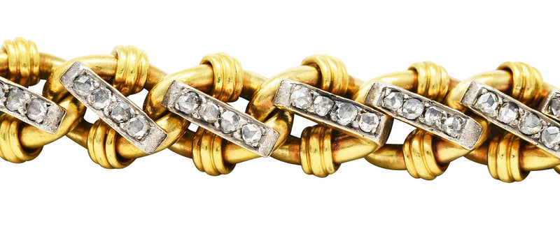 Edwardian Diamond Platinum 18 Karat Yellow Gold Antique Curb Link Bracelet Wilson's Estate Jewelry