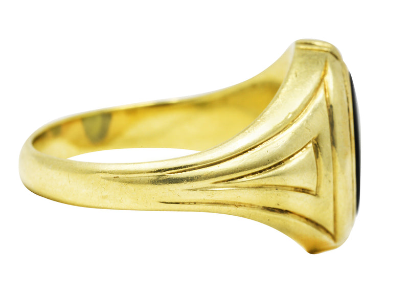 1930's Jones & Woodland Green Tourmaline 14 Karat Green Gold Unisex Signet RingRing - Wilson's Estate Jewelry