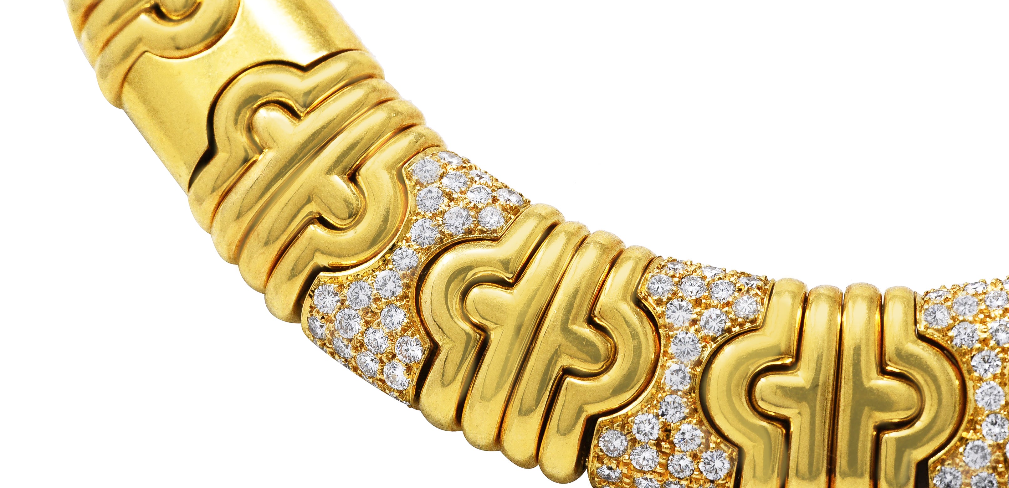 Bulgari 8.50 CTW Pavè Diamond 18 Karat Gold Vintage Parentesi Collar Necklace Wilson's Estate Jewelry