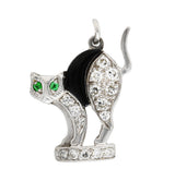 Art Deco Onyx Diamond Emerald Platinum Antique Cat Charm Wilson's Estate Jewelry