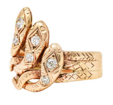 Late Victorian Diamond 10 Karat Rose Gold Snake Unisex Ring Wilson's Antique & Estate Jewelry