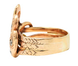 Late Victorian Diamond 10 Karat Rose Gold Snake Unisex Ring Wilson's Antique & Estate Jewelry