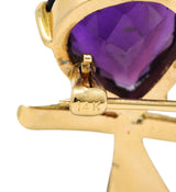 1960's Vintage Diamond Amethyst 14 Karat Yellow Gold Bird Brooch Wilson's Antique & Estate Jewelry