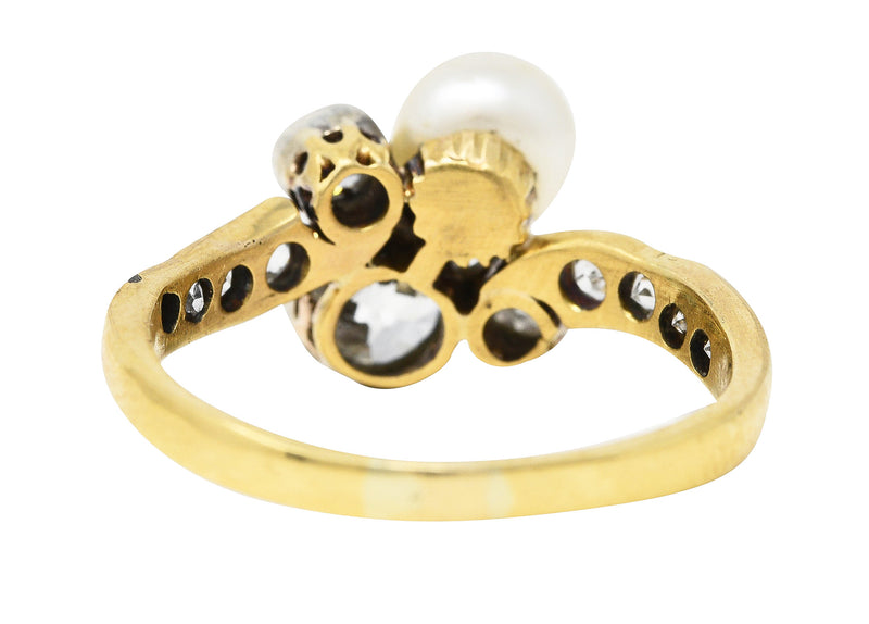 Edwardian 1.18 CTW Diamond Pearl Platinum-Topped 18 Karat Gold Cluster Antique Ring Wilson's Estate Jewelry