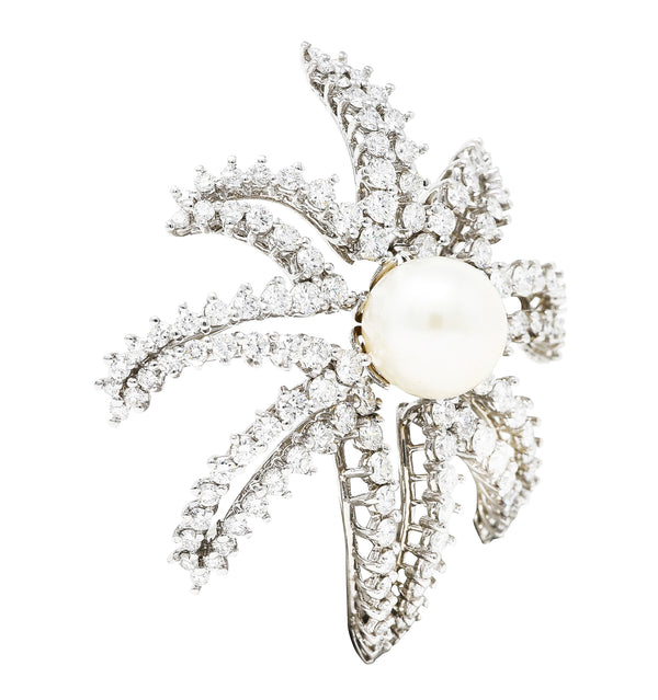 Tiffany & Co. South Sea Pearl 3.50 CTW Diamond Platinum Vintage Firework Brooch Wilson's Estate Jewelry