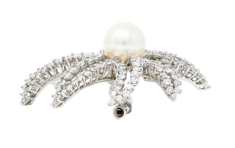 Tiffany & Co. South Sea Pearl 3.50 CTW Diamond Platinum Vintage Firework Brooch Wilson's Estate Jewelry